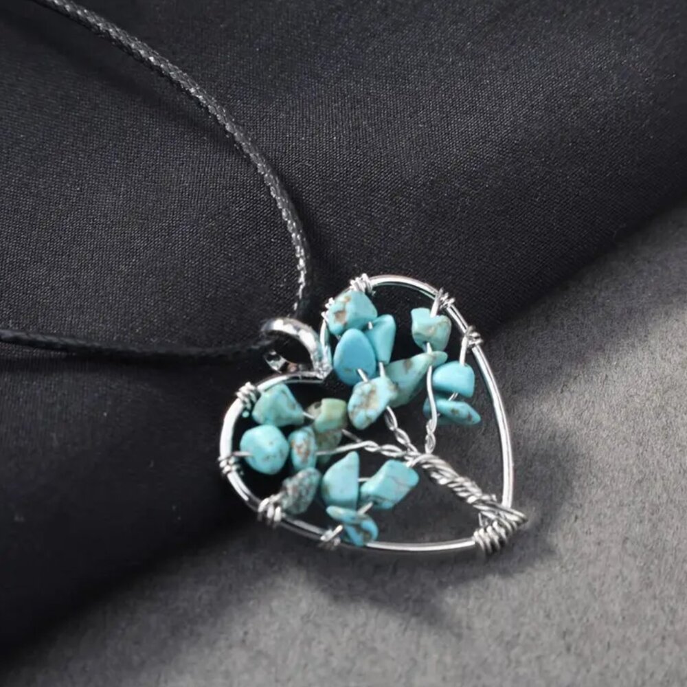 🌺 🌺 🌺 Stone Wire-Wrapped Tree Of Life Heart Pendant Necklace